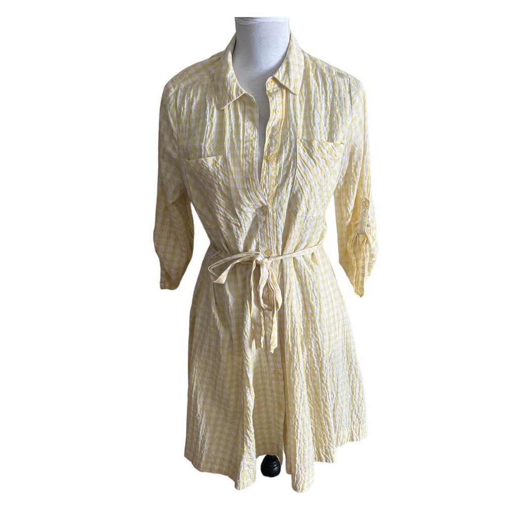 Vintage Yellow and White Gingham Button Down Dress Size Medium
